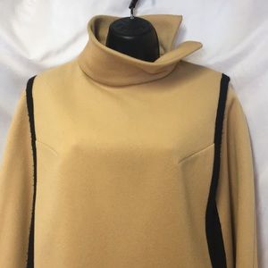 Vintage Wool Cape Tan Black Piping Poncho